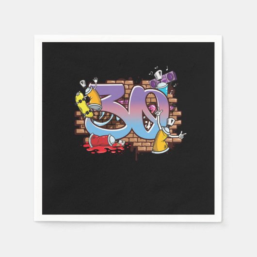 ヒップホップダンサーグラフィティアーティストタイポグラフィ30th Birt スタンダードカクテルナプキン (正面)