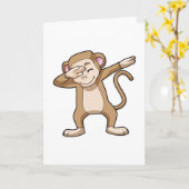 ヒップホップダンスのダブをするサル カード (黄色い花)
