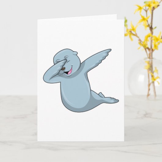 ヒップホップダンスのドゥ・ダブをするアザラシ カード (黄色い花)