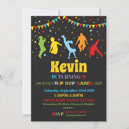 ヒップホップダンスバースデーパーティー招待ボーイ 招待状 (正面)