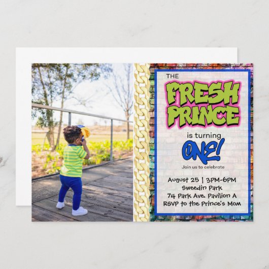 ヒップホップフレッシュワンとフォト誕生日 招待状 (正面/裏面)