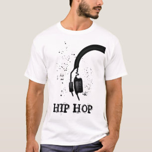ヒップホップヘッドフォングラフィック白黒 Tシャツ