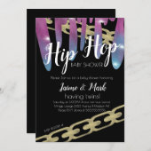 ヒップホップベビーシャワーフェイクグリッターピンクドリップ 招待状 (正面/裏面)