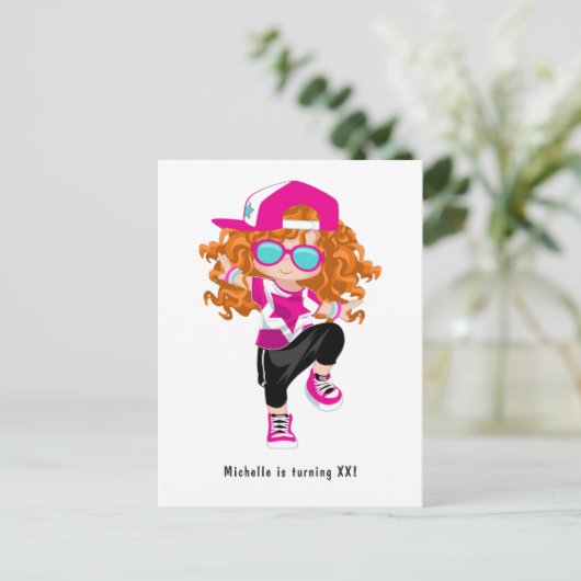 ヒップホップラップガールブレイクダンサー誕生日パーティー ポストカード (スタンド正面)