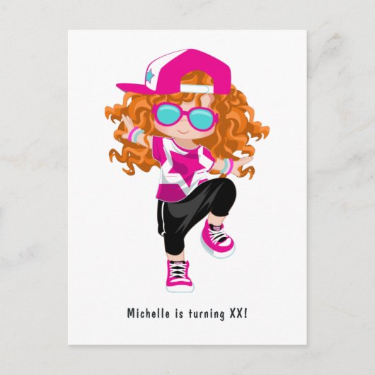 ヒップホップラップガールブレイクダンサー誕生日パーティー ポストカード (正面)