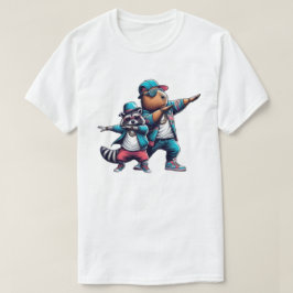 ヒップホップ大混乱: カピバラとアライグマのダブダンスシャツ Tシャツ