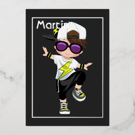 ヒップホップ子供の誕生日箔招待状 箔招待状