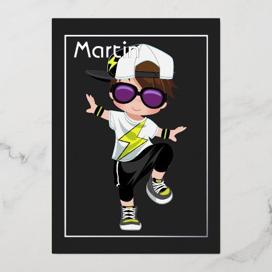 ヒップホップ子供の誕生日箔招待状 箔招待状 (正面)