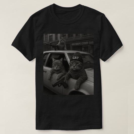 ヒップホップ猫集団リアリスティック作品クール猫好き Tシャツ (デザイン正面)