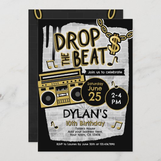 ヒップホップ誕生日 招待状 (正面/裏面)