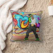 ヒップホップ踊りガイ&ミュージックグラフィティウォール クッション (ブランケット)