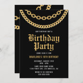 ヒップホップ金ゴールドキューバリンクチェーン誕生日招待状 招待状 (正面/裏面)