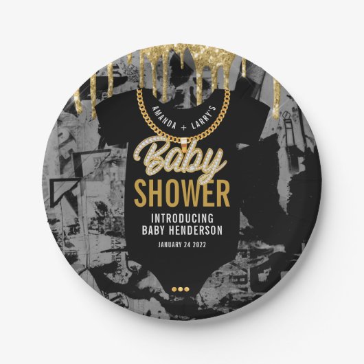 ヒップホップ金ゴールドチェーンベビーシャワー紙プレート ペーパープレート (正面)