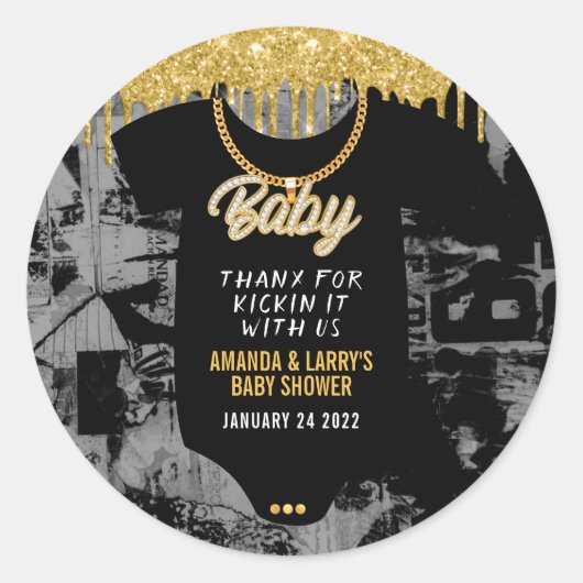 ヒップホップ金ゴールドチェーンベビーシャワー ラウンドシール (正面)
