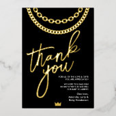ヒップホップ金ゴールドチェーン赤ちゃんシャワーサンキューカード 箔招待状 (正面)