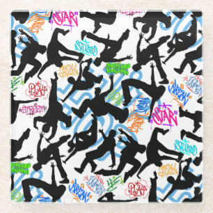 ヒップホップ50。ダンスパターン ガラスコースター
