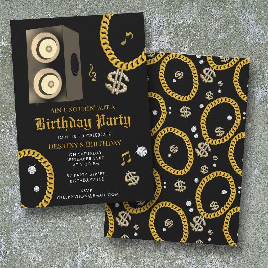 ヒップホップ ゴールドチェーン サブウーファー 80年代 90年代 誕生日 招待状