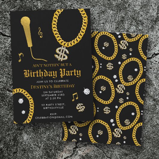 ヒップホップ ゴールドチェーン マイク 80年代 90年代 誕生日 招待状