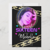 ヒップホップ スウィート シックスティーン ゴールド リング コンフェッティ フォト 招待状 (正面)