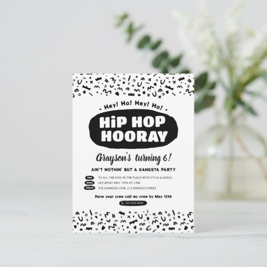 ヒップホップ・フー・レイ・バースデー 90年代オールドスクールラップリリック インビテーションポストカード (スタンド正面)