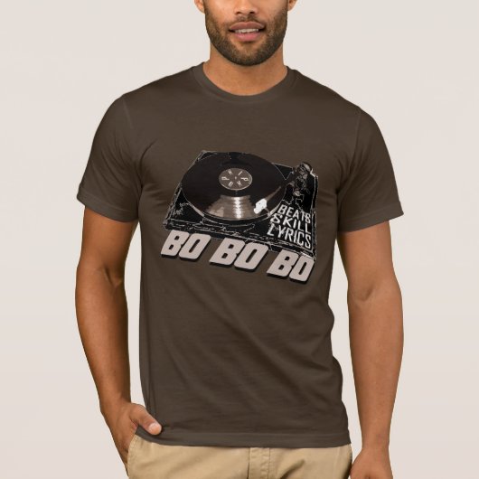 ヒップホップBO BO BOビートスキル歌詞レコードプレーヤー Tシャツ (正面)