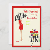 ヒップママベイビーシャワー/ 赤いドレス / ゼブラ柄ストライプ 招待状 (正面)