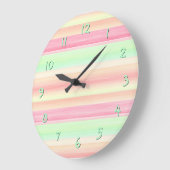 ヒップ ピンク ミントグリーン 水彩 ストライプ パターン ラージ壁時計 (傾斜)
