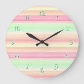 ヒップ ピンク ミントグリーン 水彩 ストライプ パターン ラージ壁時計 (正面)