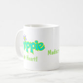 ヒッペアットハートターコイズアート名パーソナライズされた コーヒーマグカップ (正面左)