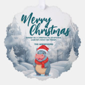 ヒッポおもしろいメリークリスマスツリー雪ホリデーパーティー オーナメントカード (正面)