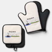 ヒッポおもしろい・バーディー二輪 鍋つかみ&鍋敷きセット (正面/裏面)