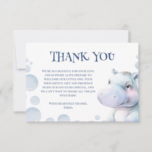 ヒッポをテーマにした赤ちゃんシャワー サンキューカード (正面)