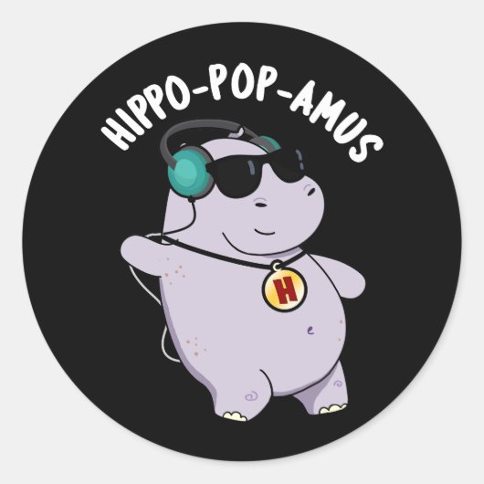 ヒッポアポップ・アートのマおもしろいス音楽Hippo Pun Dark BG ラウンドシール (正面)