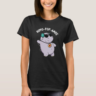 ヒッポアポップ・アートのマおもしろいス音楽Hippo Pun Dark BG Tシャツ