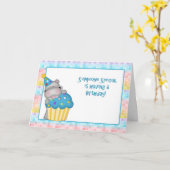 ヒッポアンドカップケーキ誕生日 カード (黄色い花)