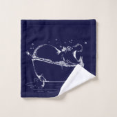 ヒッポインザバスおもしろいイラストレーションネイビーブルー バスタオルセット (ウォッシュタオル)