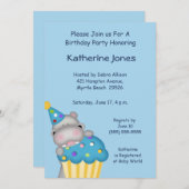 ヒッポカップケーキ誕生日招待状 招待状 (正面/裏面)