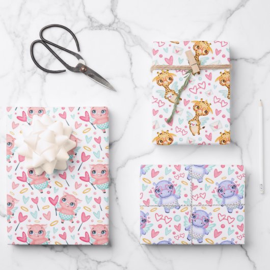 ヒッポキリン豚ラブラッピング紙セット3 ラッピングペーパーシート (正面)