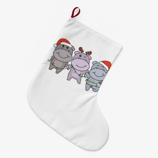 ヒッポクリスマスアニマルかわいいヒッポホリデー ラージクリスマスストッキング (正面 (吊り時))