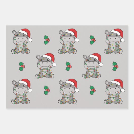 ヒッポクリスマスウィンターアニマルズホリデーヒッポス ラッピングペーパーシート (正面)