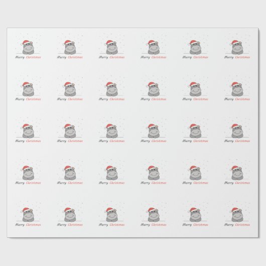 ヒッポクリスマススノーウィンターアニマルカバ ラッピングペーパー (フラット)