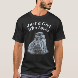 ヒッポクローズアップ写真と文字ジャストアガールWho L Tシャツ