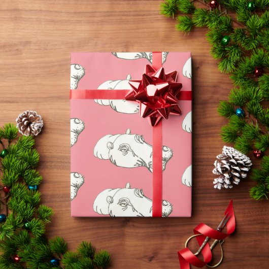ヒッポスケッチオンピンク ラッピングペーパー (クリスマスギフト)