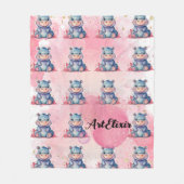 ヒッポタムスピンクウォーターカラーグリッタープリント フリースブランケット (正面)