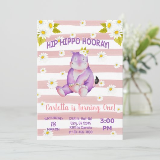ヒッポデイジーの女の子の誕生日の招待。 招待状 (スタンド正面)