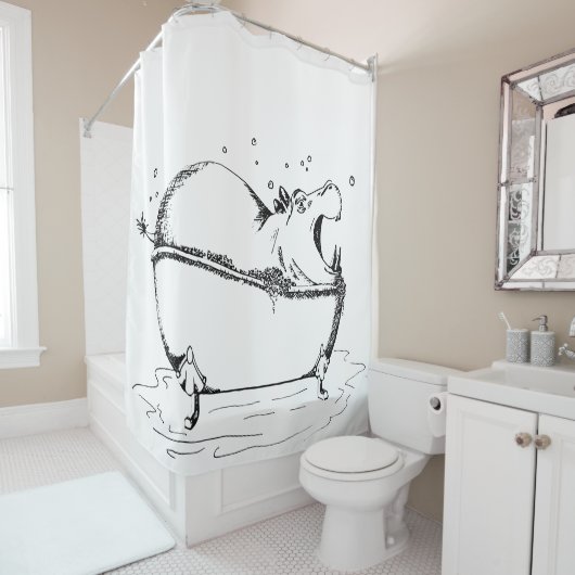 ヒッポバスおもしろいイラストレーションブラック シャワーカーテン (インサイチュ)