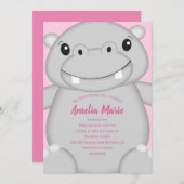 ヒッポバースデーパーティーピンク 招待状 (正面/裏面)