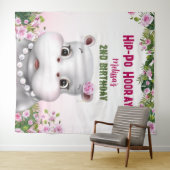 ヒッポピンクフローラガール誕生日背景 タペストリー (インサイチュ(横))