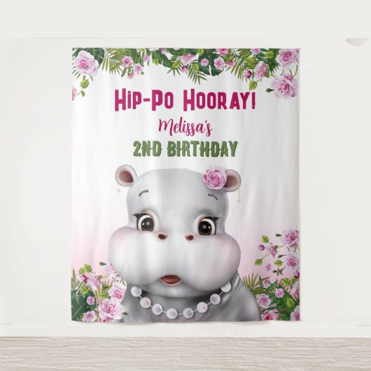 ヒッポピンクフローラガール誕生日背景 タペストリー (正面)