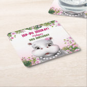 ヒッポピンクフローラガール誕生日 スクエアペーパーコースター (アングル)